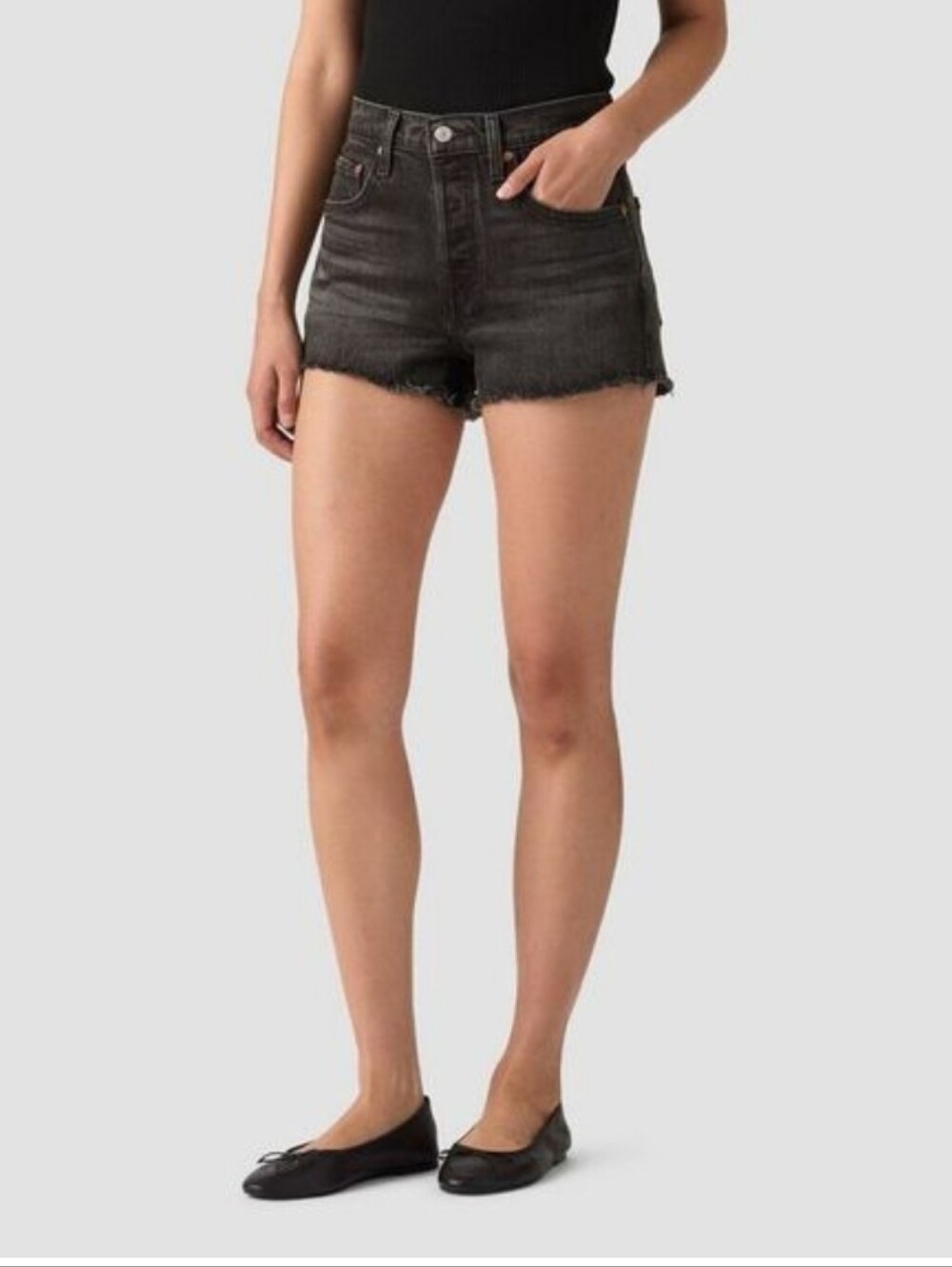 Levi's Black High-Rise Frayed Hem Denim Shorts *New Color* Hit Escape